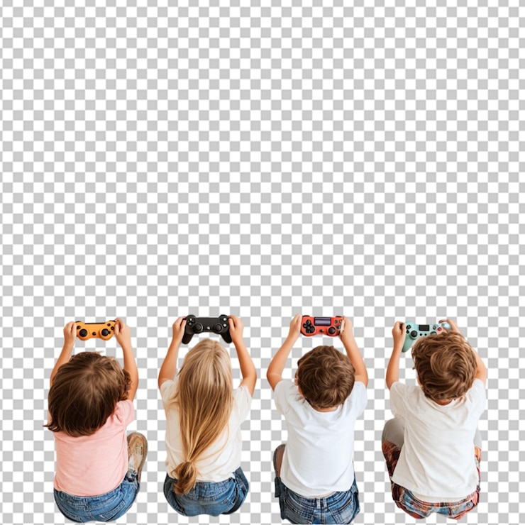 PSD een beeld van kinderen die samen videospelletjes spelen op een doorzichtige achtergrond