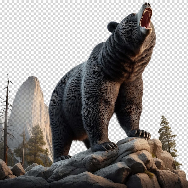 PSD een beer met scherpe tanden staat op een rots