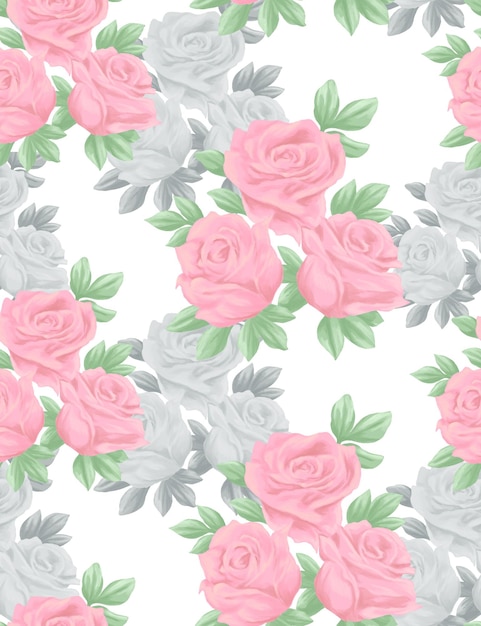 een behang met roze en groene rozen en groene bladeren