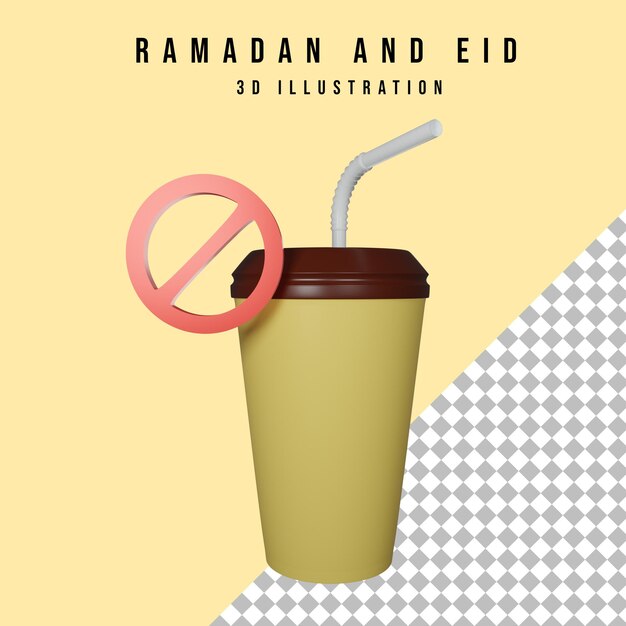 PSD een beker met een rietje waarop ramadan en eid staat.