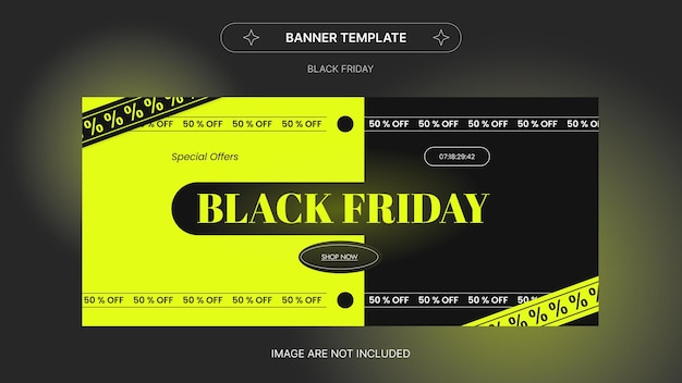 Een black friday-bannersjabloon wordt op een scherm getoond.