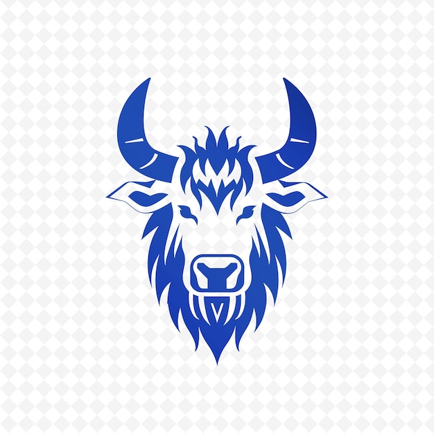 Een blauw buffelhoofd met een blauw hoofd op een witte achtergrond