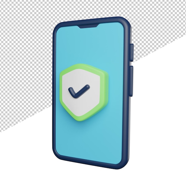 PSD een blauw-groene telefoon met een groen schild op het scherm.