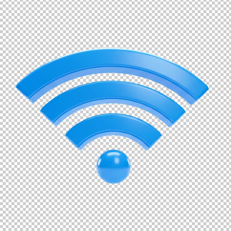 PSD een blauw wifi-symbool met drie gebogen lijnen en een bol op een doorzichtige achtergrond