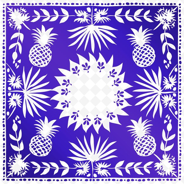 PSD een blauw-wit patroon met ananas op een paarse achtergrond