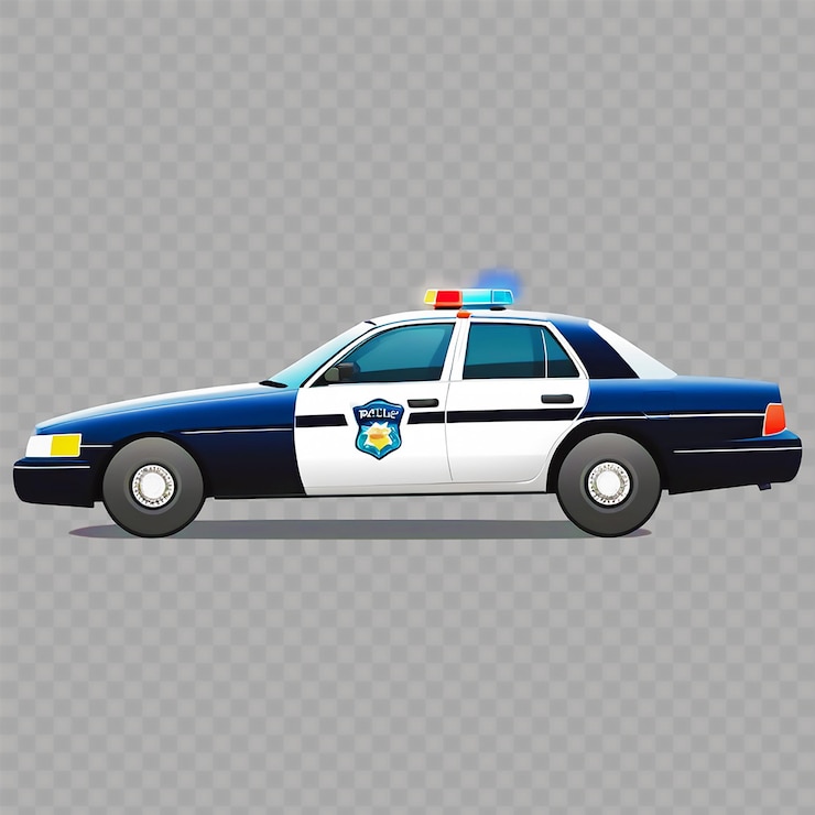 PSD een blauw-witte politieauto met het woord politie aan de voorkant