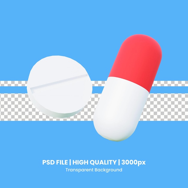 PSD een blauwe achtergrond met een afbeelding van een open pil en een rood-witte pil.