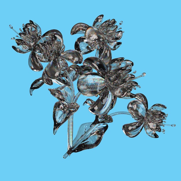 een blauwe achtergrond met zilveren bloemen en bladeren