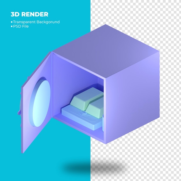 Een blauwe doos met een paarse doos die zegt 3d render.