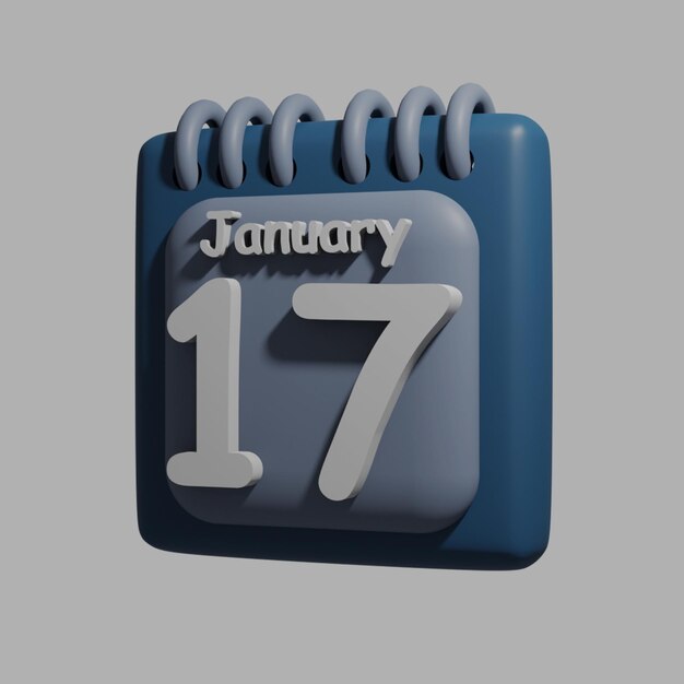 PSD een blauwe en grijze kalender met de datum 17 januari erop.