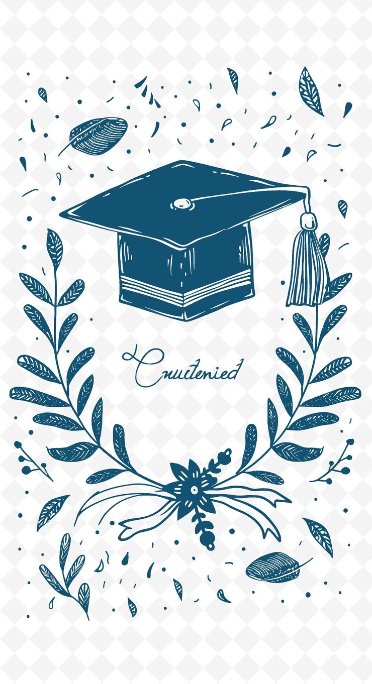 PSD een blauwe graduatie pet met een krans en een krans van bloemen