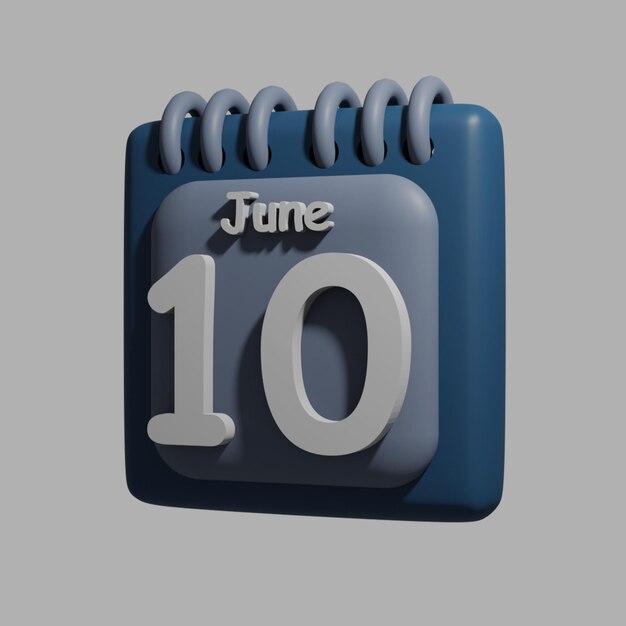 Een blauwe kalender met de datum 10 juni erop