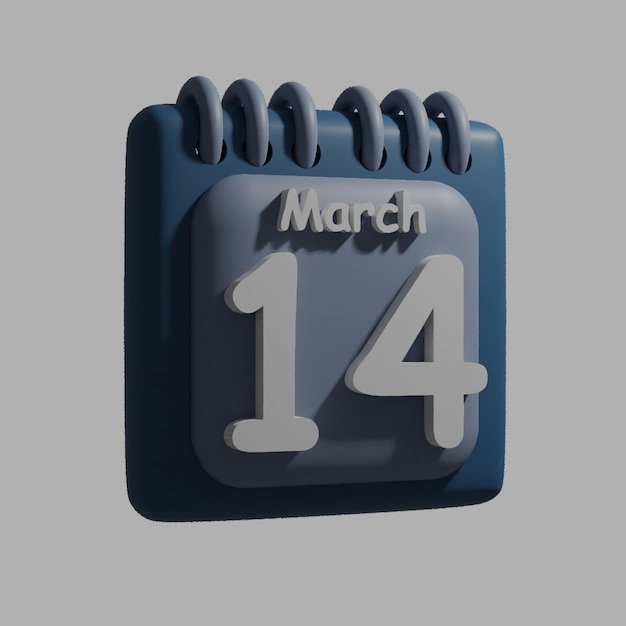 Een blauwe kalender met de datum 14 maart erop