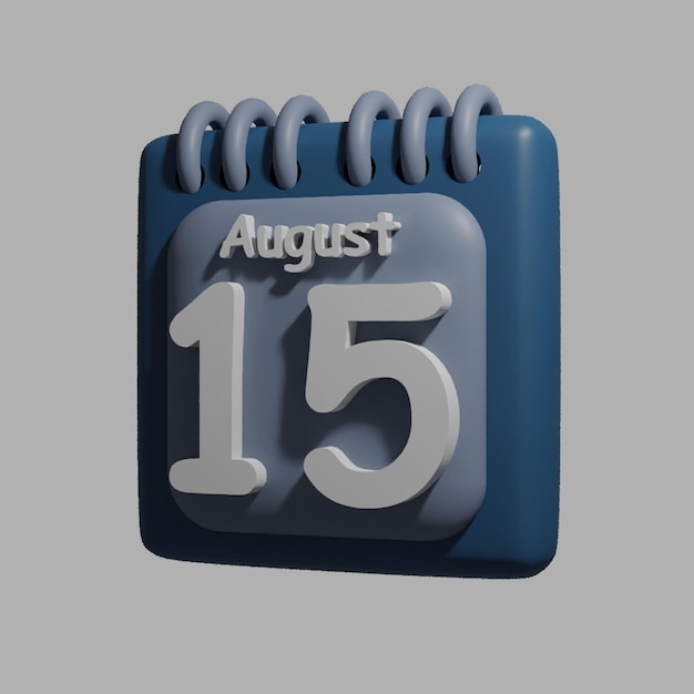 PSD een blauwe kalender met de datum 15 augustus erop