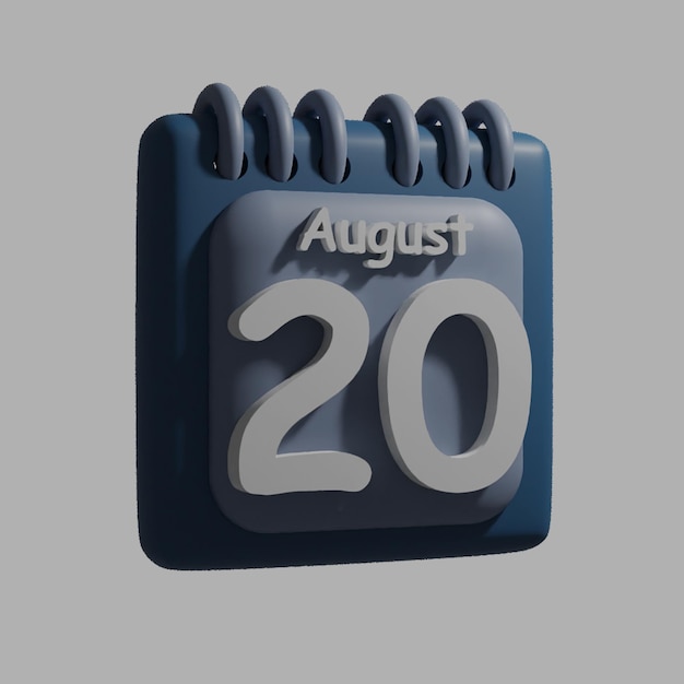 Een blauwe kalender met de datum 20 augustus erop