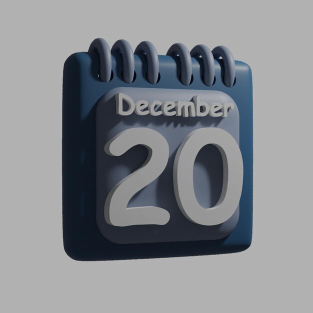 PSD een blauwe kalender met de datum 20 december erop.