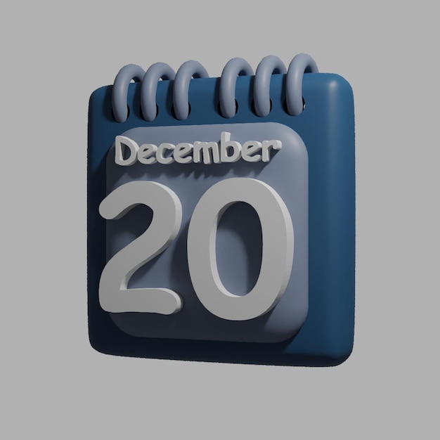 PSD een blauwe kalender met de datum 20 december erop