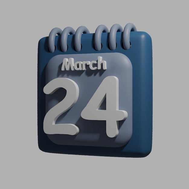 PSD een blauwe kalender met de datum 24 maart erop