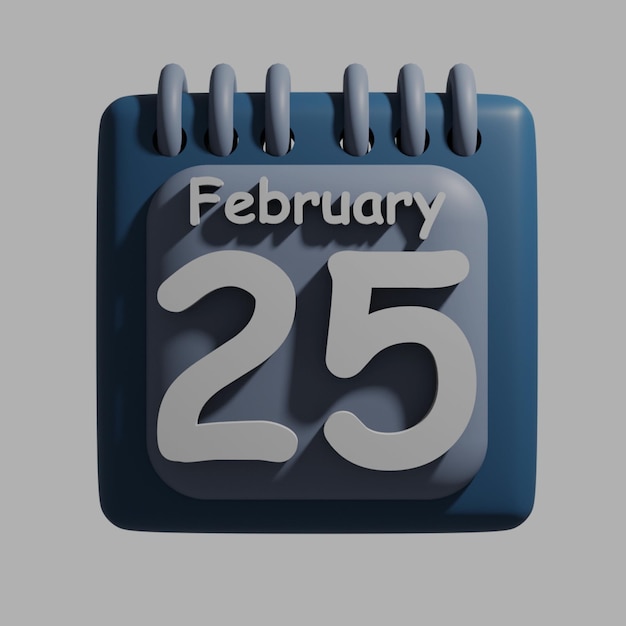 PSD een blauwe kalender met de datum 25 februari erop