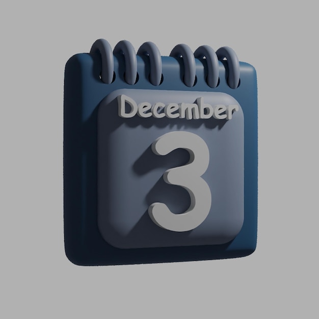 Een blauwe kalender met de datum 3 december erop