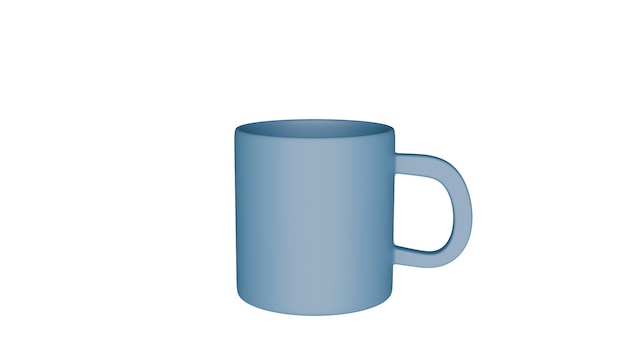 een blauwe koffiekop met een witte achtergrond