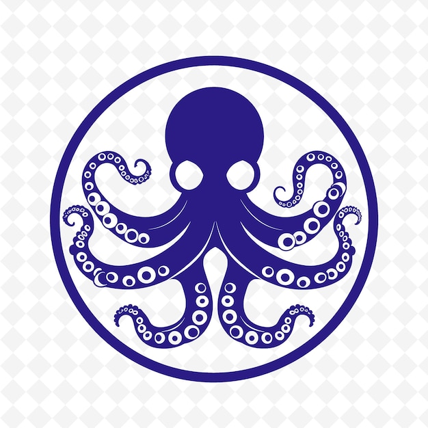 Een blauwe octopus met een blauw logo erop