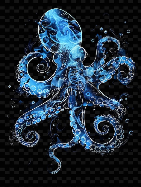 PSD een blauwe octopus met een blauwe octopus op de zwarte achtergrond