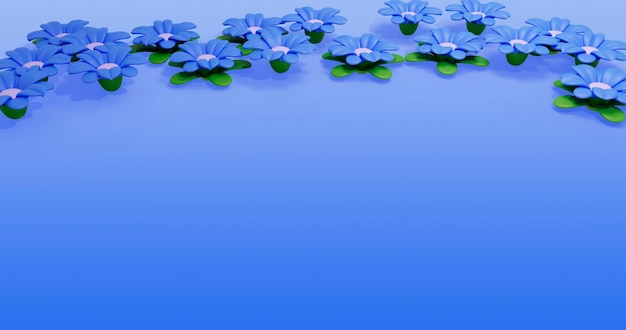 een blauwe tafel met bloemen erop en een blauwe achtergrond