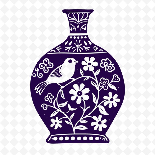 PSD een blauwe vaas met een vogel erop en de woorden quote bird quote erop