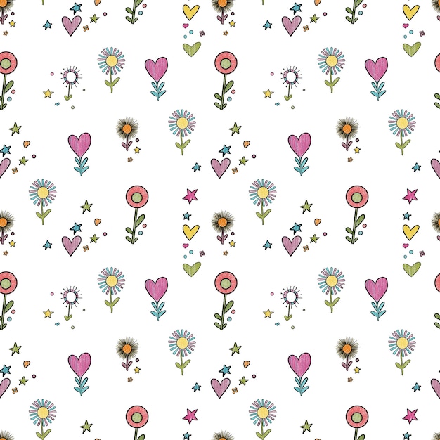 een bloempatroon met harten en bloemen erop