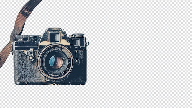 Een boeiende vintage camera met een versleten riem, perfect voor fotografische enthousiastelingen die nostalgie en een unieke esthetiek zoeken in hun projecten.