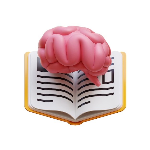 Een boek met een brein erop met het woord 