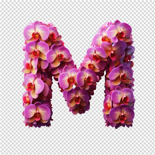 Een boeket bloemen met de letter m op een doorzichtige achtergrond