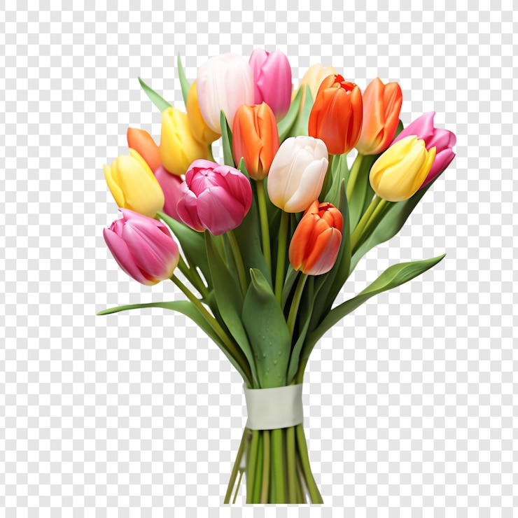 PSD een boeket tulpen in een vaas met een witte achtergrond