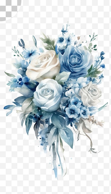Een boeket van blauwe en witte rozen met een blauw en wit boeket.