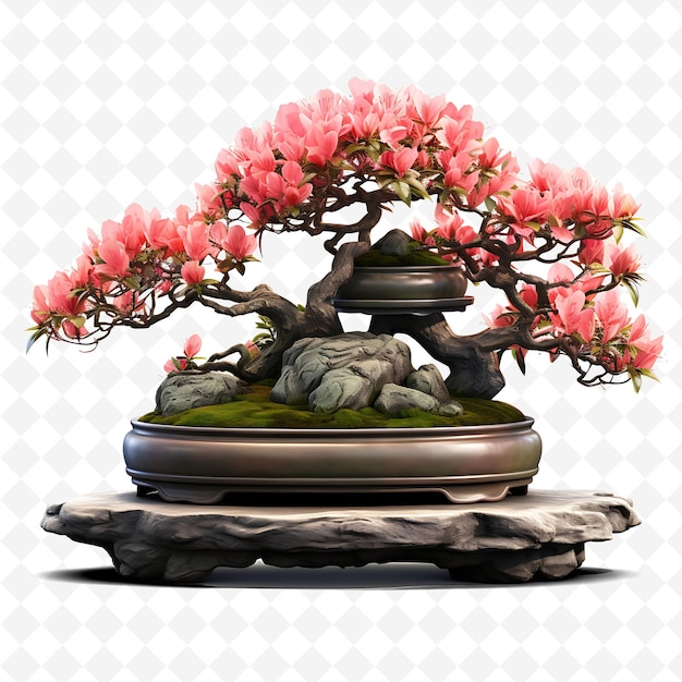 PSD een bonsai boom met roze bloemen erop