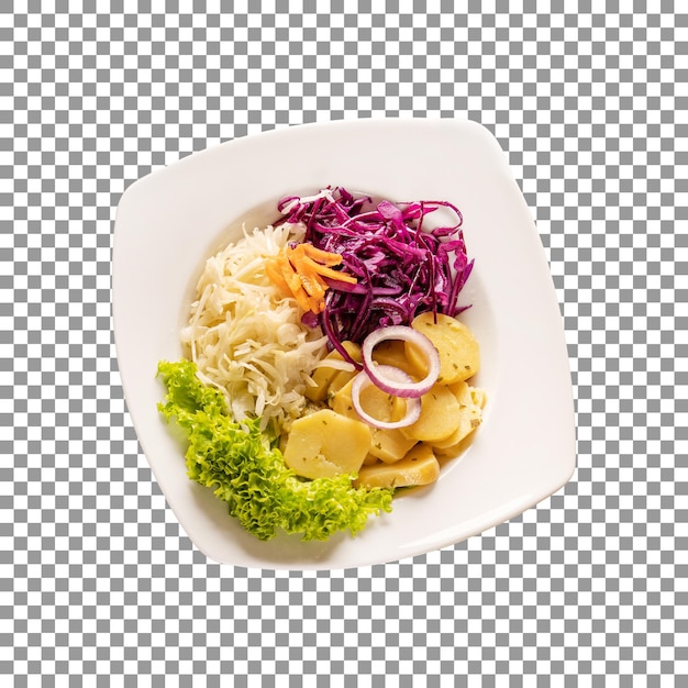 Een bord eten met een paarse kool op transparante achtergrond