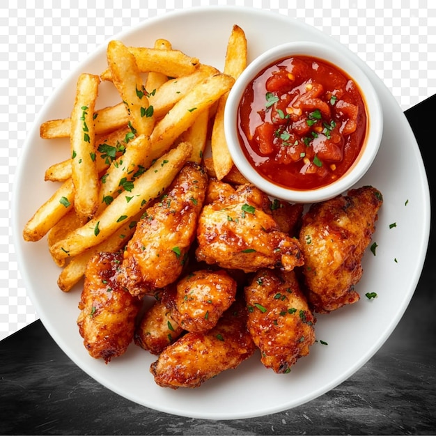 een bord eten met friet en ketchup