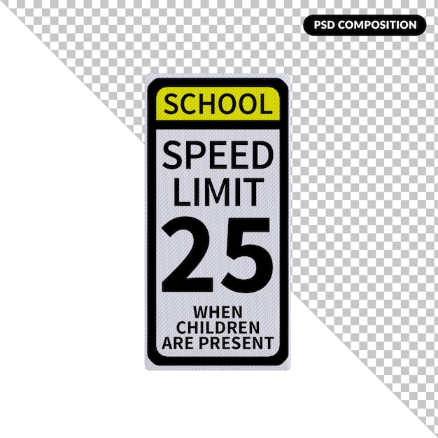 Een bord met de maximumsnelheid op school waarop staat wanneer er kinderen aanwezig zijn.