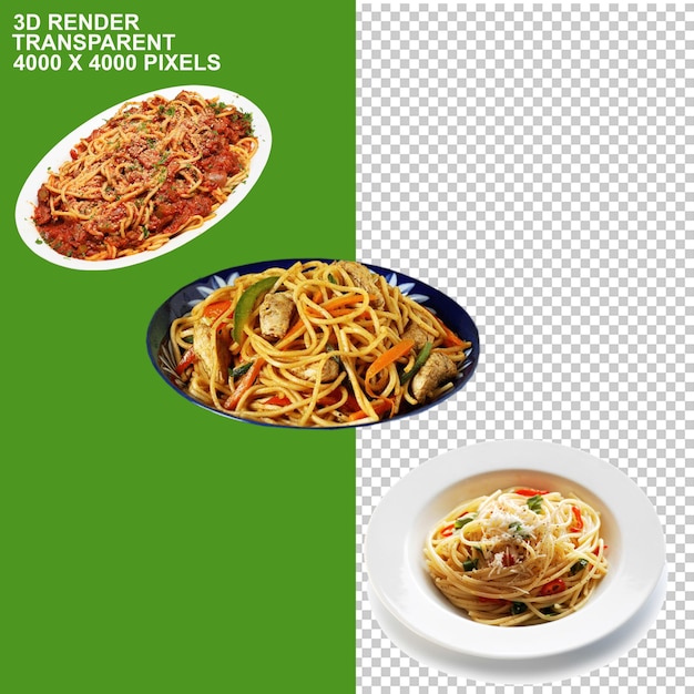 Een bord spaghetti met een groene en doorzichtige achtergrond psdpng