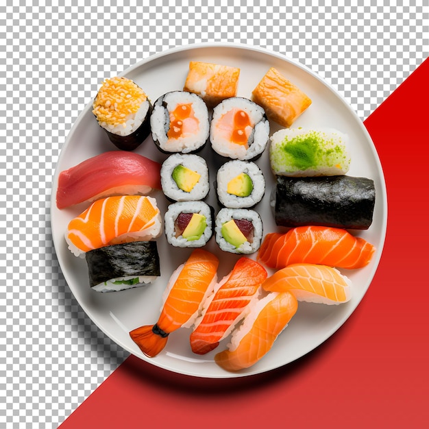Een bord sushi met het woord sushi erop.