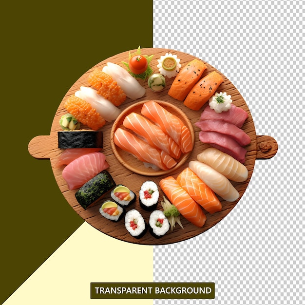 Een bord sushi met verschillende kleuren