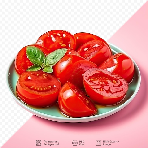 PSD een bord tomaten met een afbeelding van een aardbei erop.