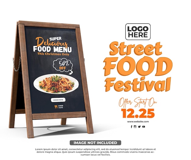 PSD een bord voor straatvoedselfestival dat straatvoedsel zegt.