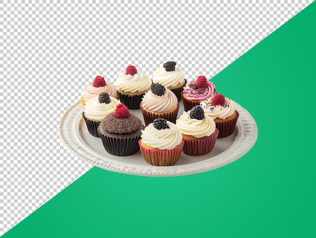 PSD een bordje cupcakes met een doorzichtige achtergrond