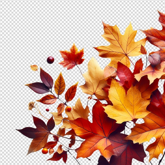 PSD een bos van herfst maple bladeren die zijn versierd op een tafel samen op een transparante achtergrond