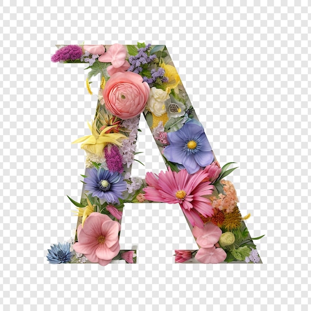 PSD een brief met bloemelementen bloem gemaakt van bloem 3d geïsoleerd op transparante achtergrond