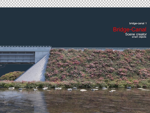 Een brug evenwijdig aan het kanaal.