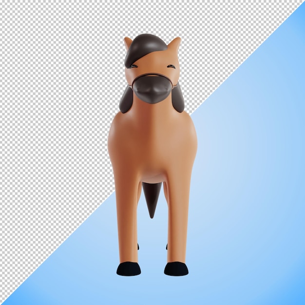 Een bruin paard met zwart haar en een zwarte 3d staart geeft illustratie terug