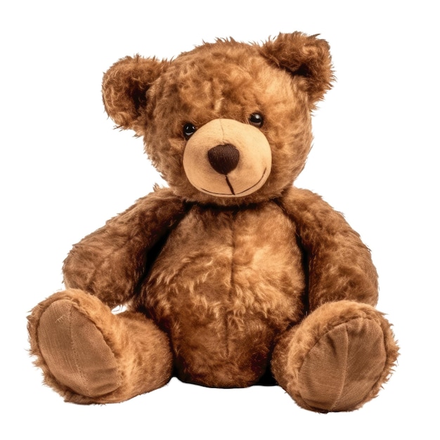 Een bruine teddybeer die rechtop zit op een geïsoleerde en met een transparante achtergrond Generatieve AI
